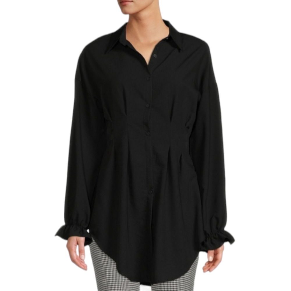 Patrizia Luca Tunic Shirt Women's Size Small Black Button Front Long Sleeve Top